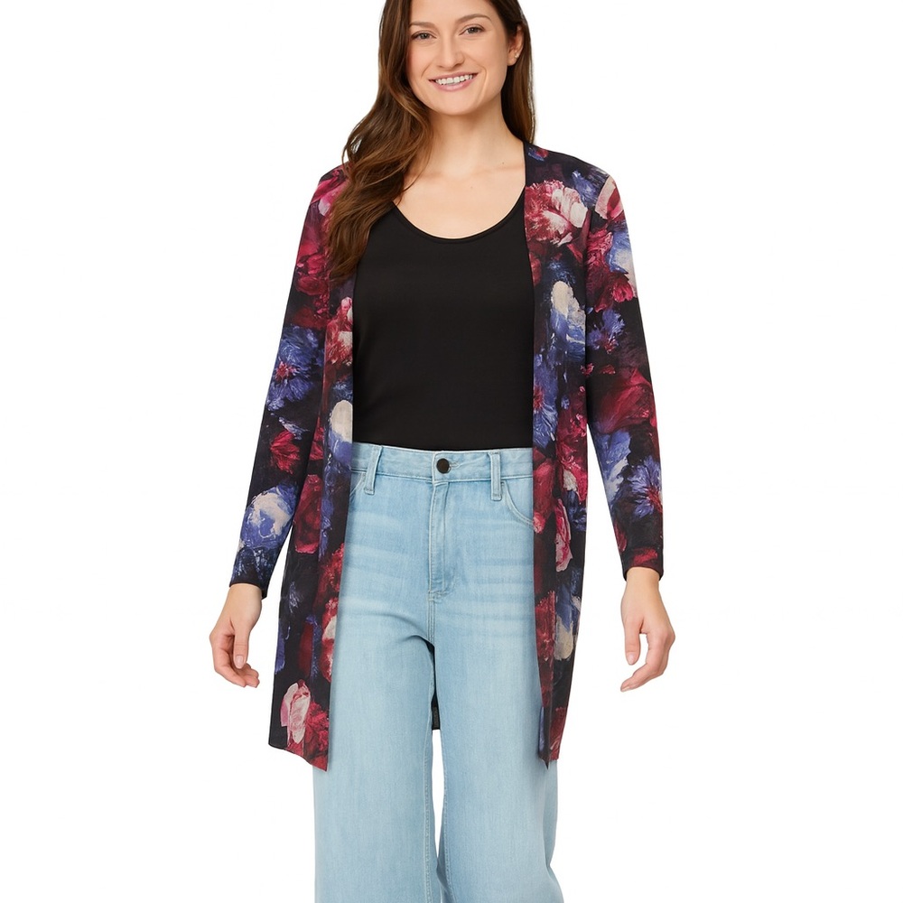Melissa Paige Reversible Floral Plaid Longline Cardigan Jacket Size 1X